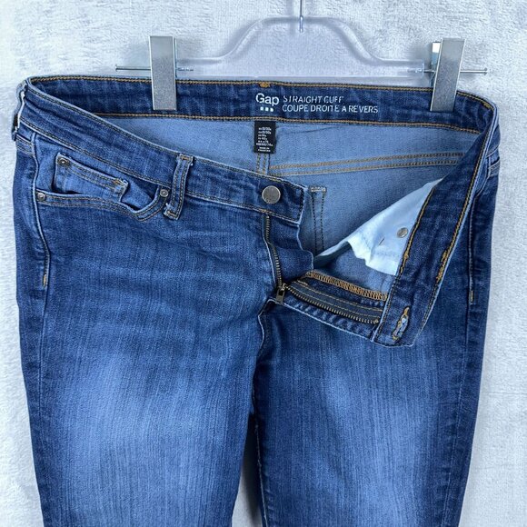 Gap Straight Leg Jeans Rolled Cuffed Hem Medium Wash Womens Blue Size 10/30R - Picture 4 of 11